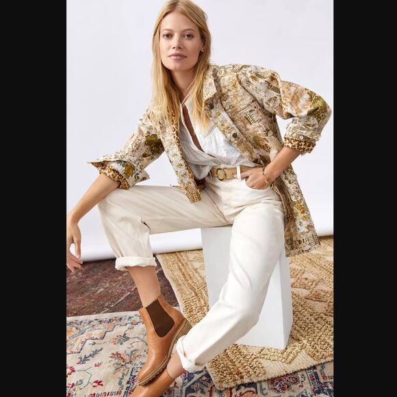 Anthropologie Denim Shirt Designer Print Jacket - New - Large - Picture 2 of 8